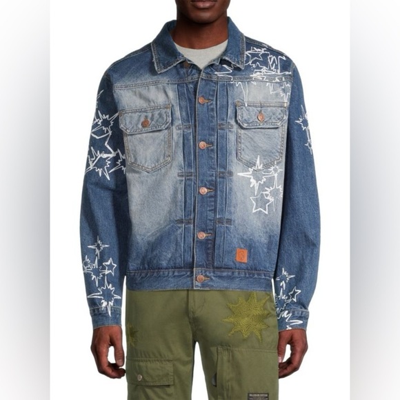 Billionaire Boys Club Other - Billionaire Boys Club Button Up Denim Jacket Stars Faded Wash Distressed Collar